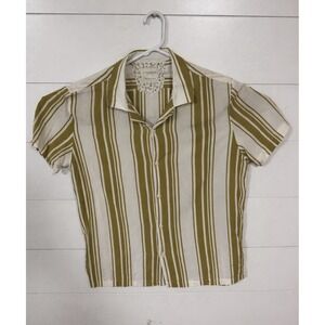 DENIM & FLOWER RICKY SING Men Short Sleeve Lightweight Stripe Button Up Shirt XL